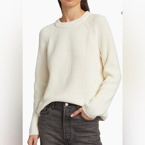 Jenni Kayne Fisherman Crewneck Cotton Sweater Ivory Size Large